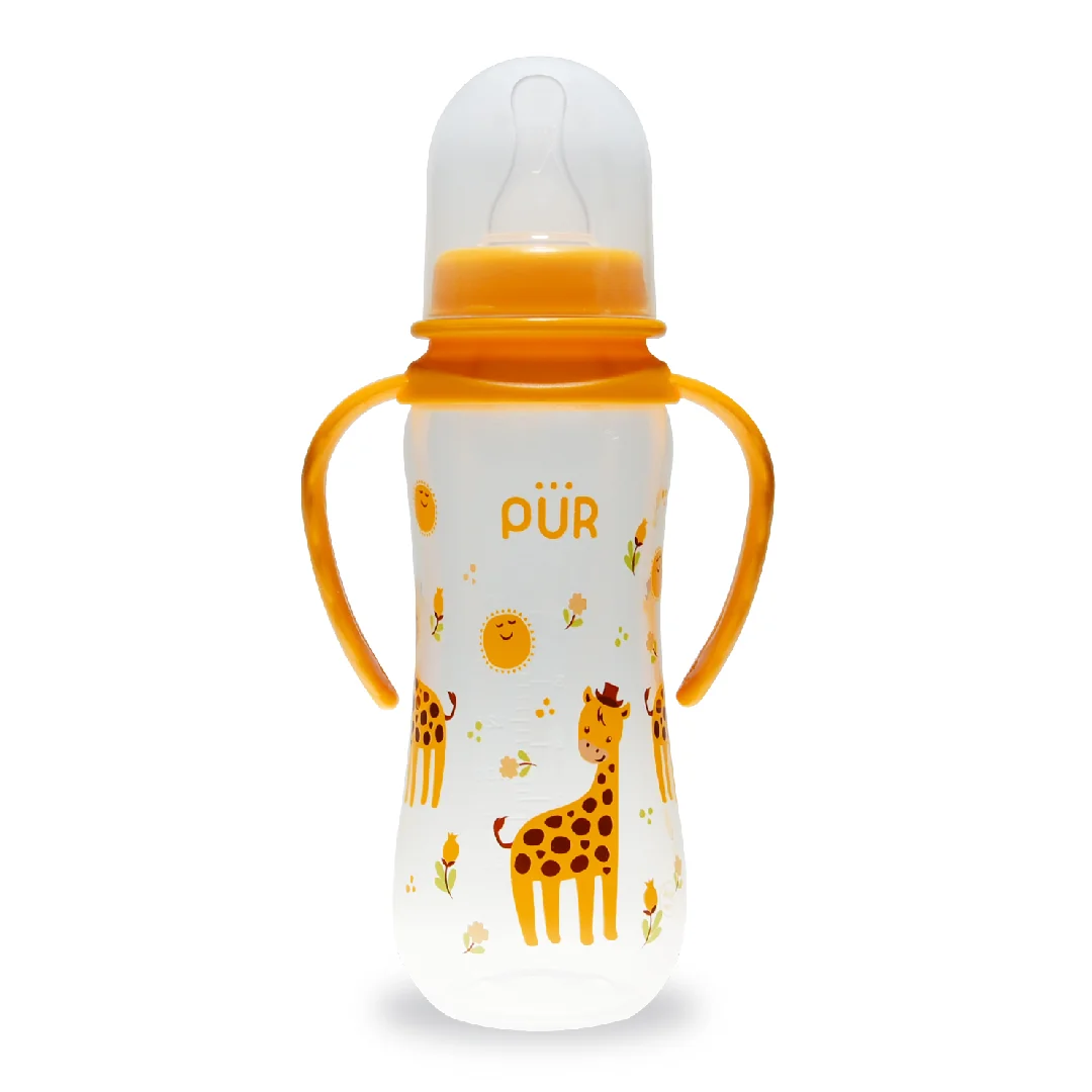 Biberon Cu Desen Și Mânere, Galben, +6 Luni, 250 Ml, Pur