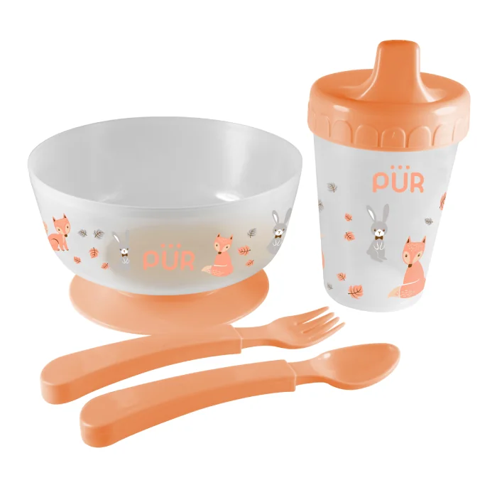 Set Pentru Masa Bol Cu Tăcămuiri Și Cană, Portocaliu, +6 Luni, Pur