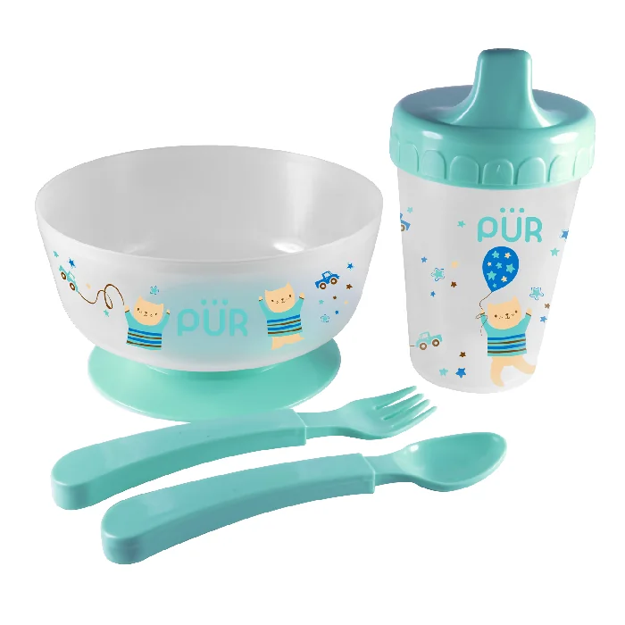 Set Pentru Masa Bol Cu Tăcamuri Și Cană, Verde, +6 Luni, Pur
