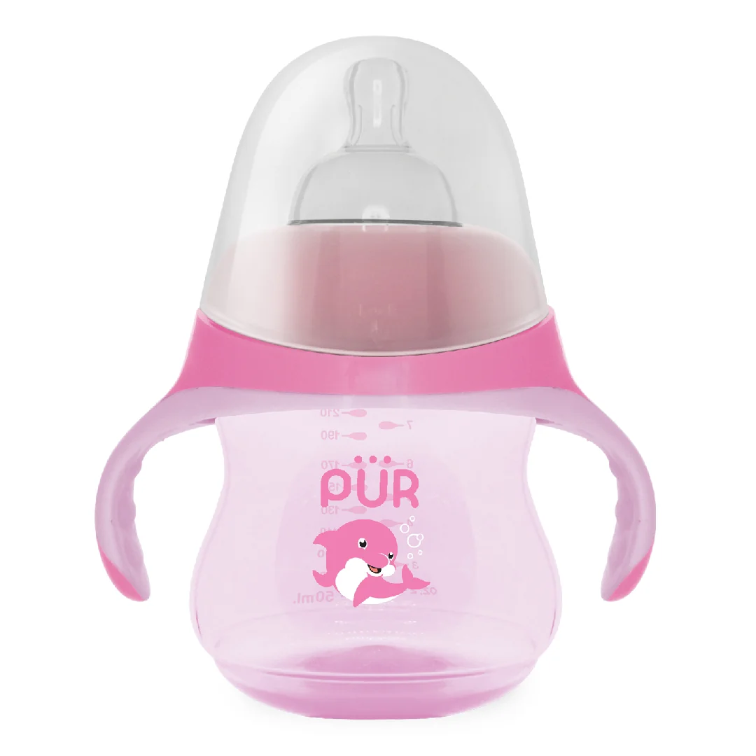 Biberon Cu Mânere Tip Delfin, Roz, 230 Ml, PUR