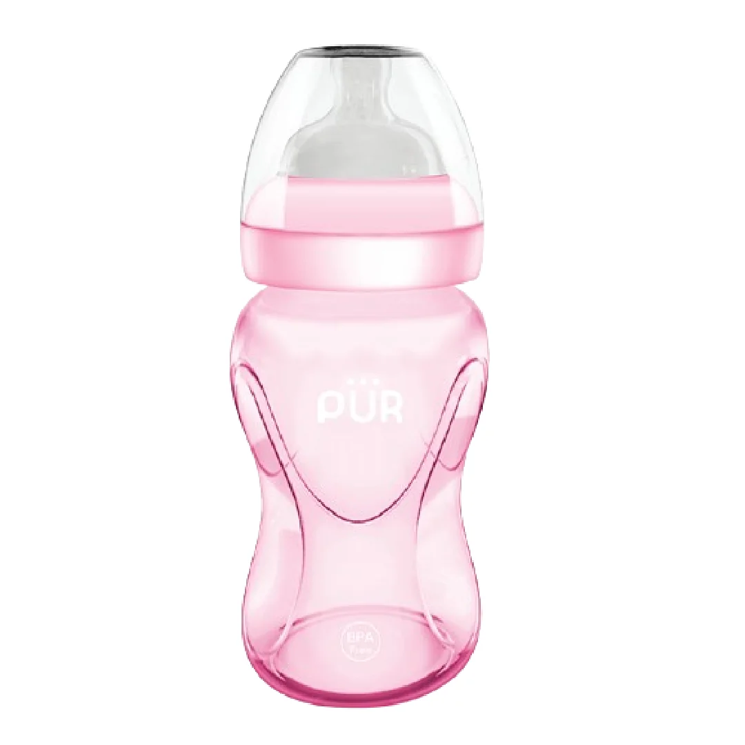 Biberon Cu Gura Larga, Roz, +6 Luni, 250 Ml, PUR