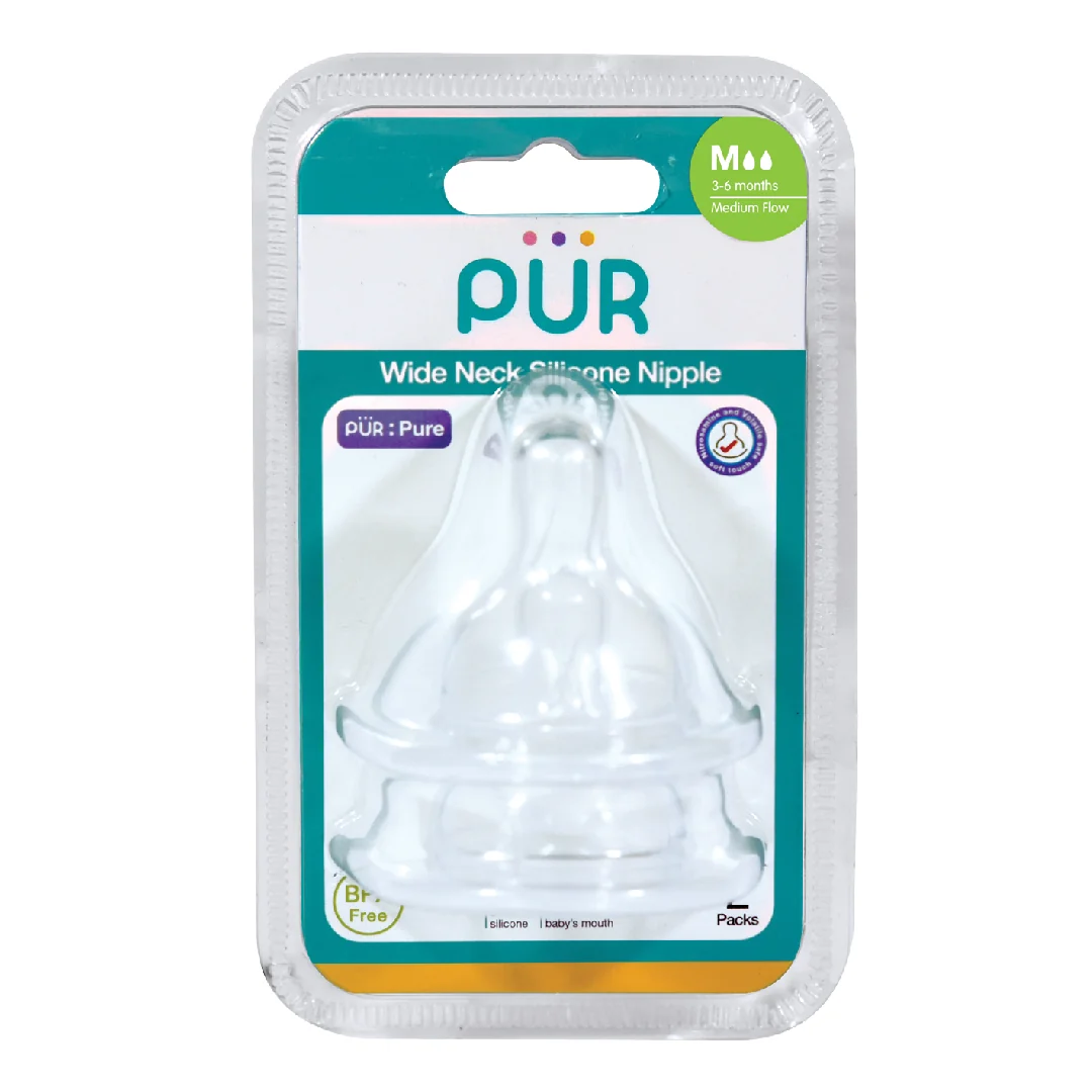 Set 2 Tetine Silicon Pentru Biberon Cu Gura Larga, Marime M, 3-6 Luni, PUR