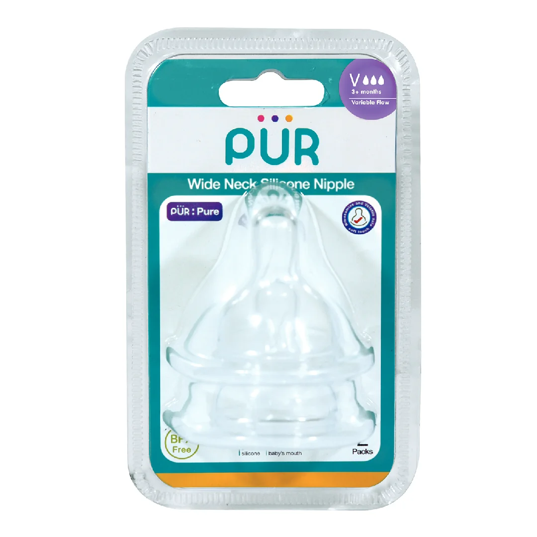Set 2 Tetine Silicon Pentru Biberon Cu Gura Larga, Marime V, +3 Luni, PUR