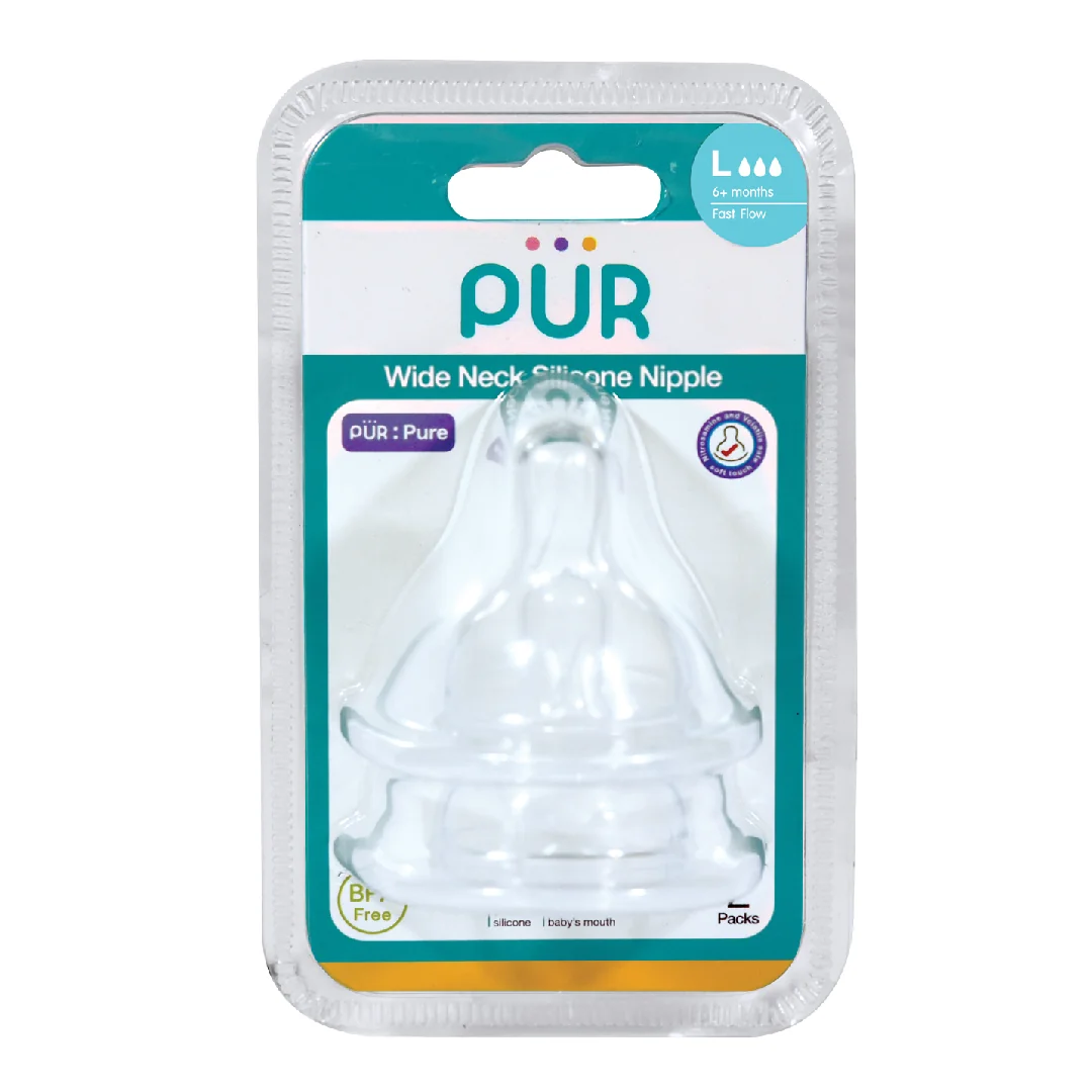 Set 2 Tetine Silicon Pentru Biberon Cu Gura Larga Marime L, +6 Luni, PUR