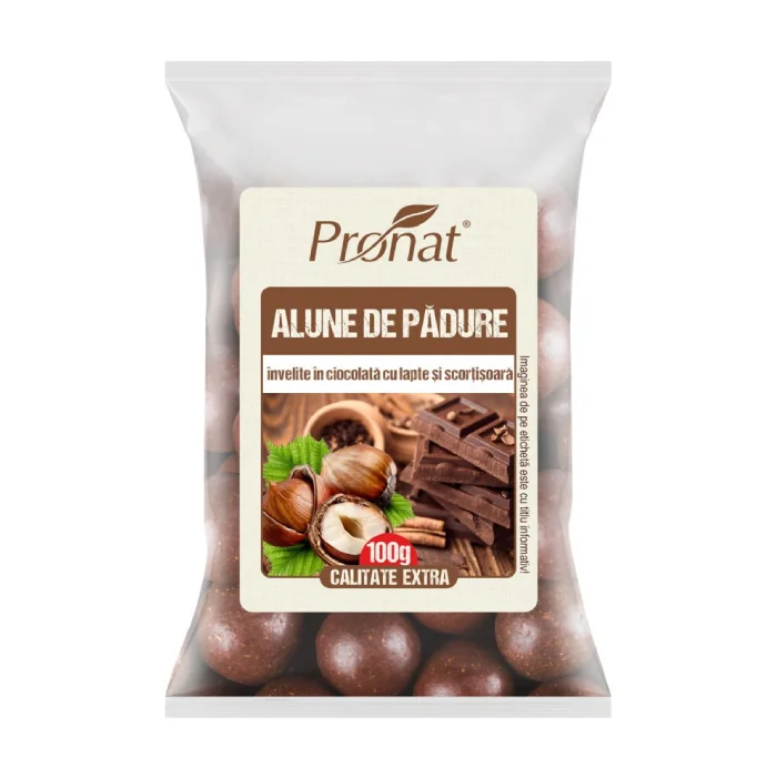 Alune De Padure Învălite În Ciocolată Cu Lapte Și Scorțișoară, 100G, Pronat
