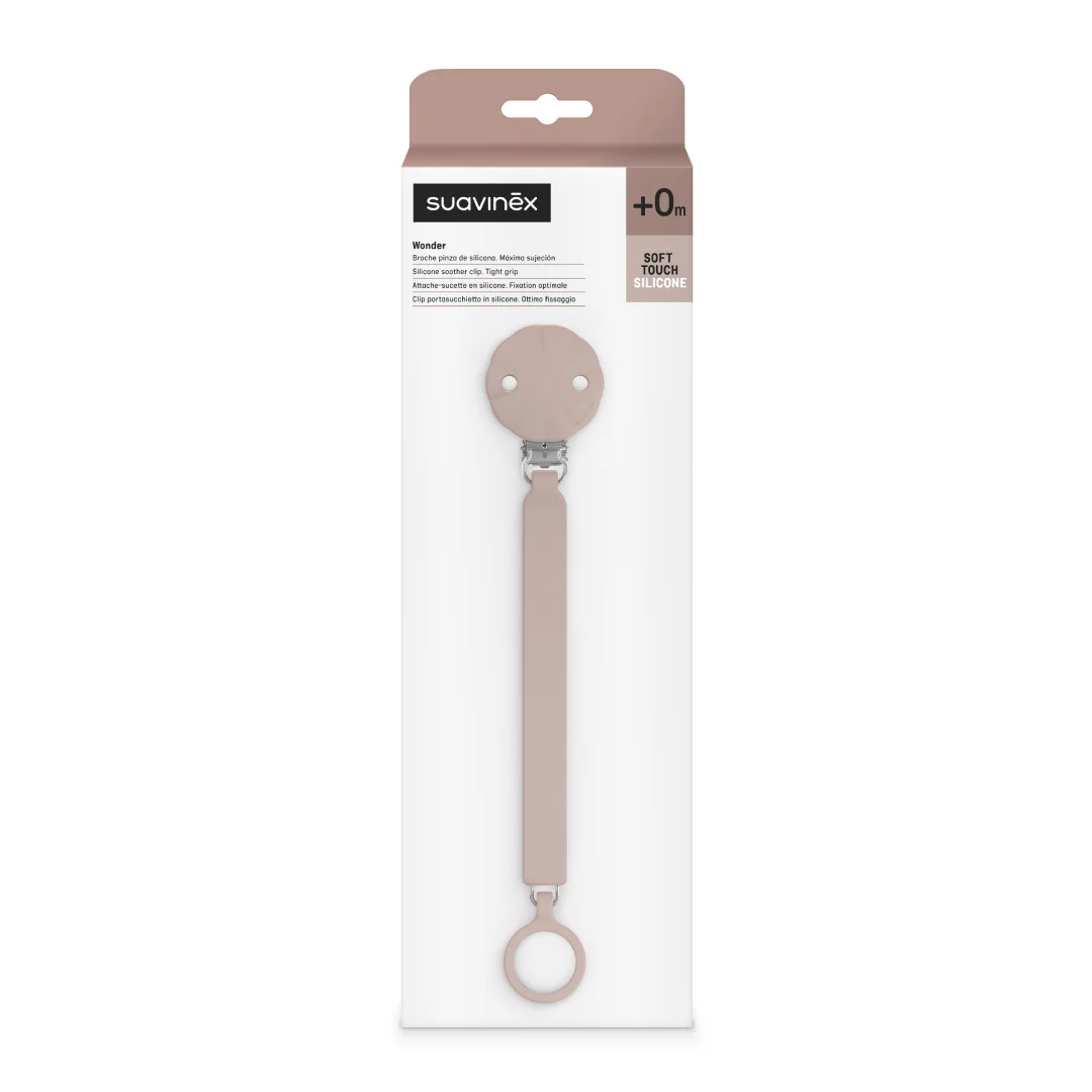 Lantisor Din Silicon Cu Clips Pentru Suzeta Wonder, Roz, 1 Bucata, Suavinex