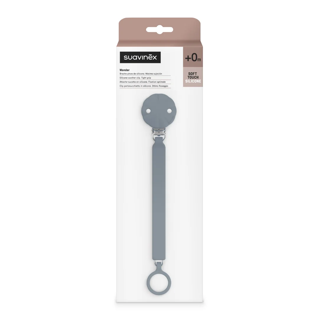 Lantisor Din Silicon Cu Clips Pentru Suzeta Wonder, Albastru Marin, 1 Bucata, Suavinex