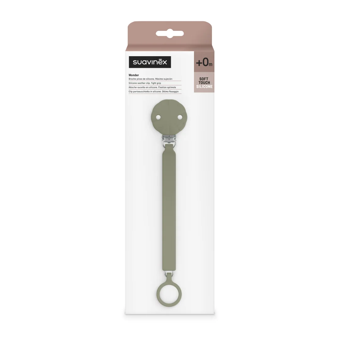 Lantisor Din Silicon Cu Clips Pentru Suzeta Wonder, Verde, 1 Bucata, Suavinex