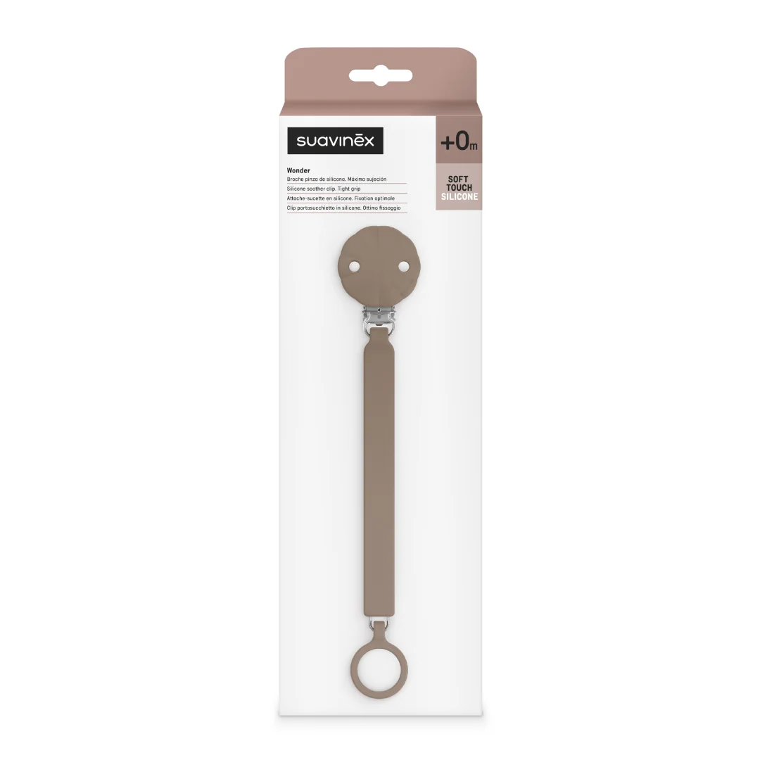 Lantisor Din Silicon Cu Clips Pentru Suzeta Wonder, Maro, 1 Bucata, Suavinex