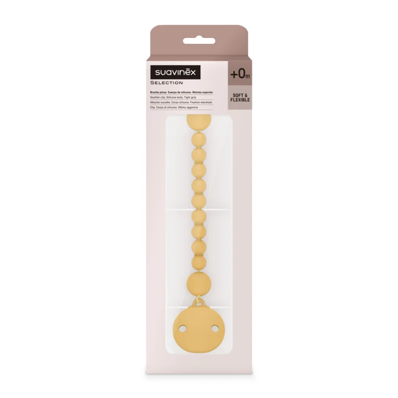 Lantisor Cu Clips Pentru Suzeta Colour Essence, Galben, 1 Bucata, Suavinex