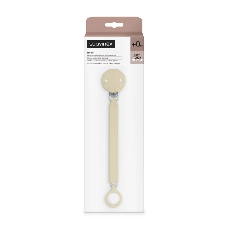 Lantisor Din Silicon Cu Clips Pentru Suzeta Wonder, Crem, 1 Bucata, Suavinex