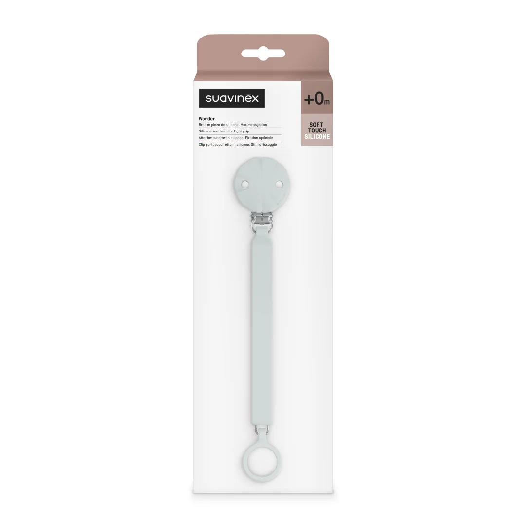 Lantisor Din Silicon Cu Clips Pentru Suzeta Wonder, Albastru, 1 Bucata, Suavinex