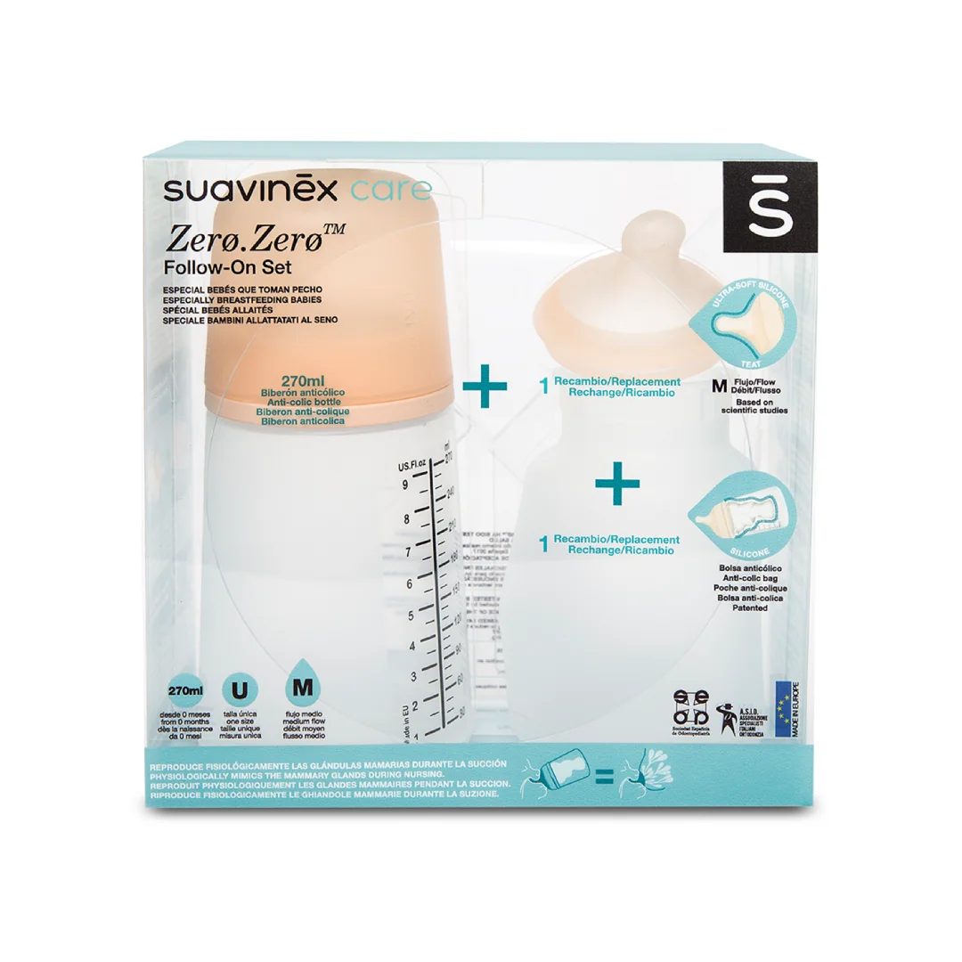Set Biberon Anticolici 270 Ml, Tetina Si Saculet Din Silicon, Suavinex