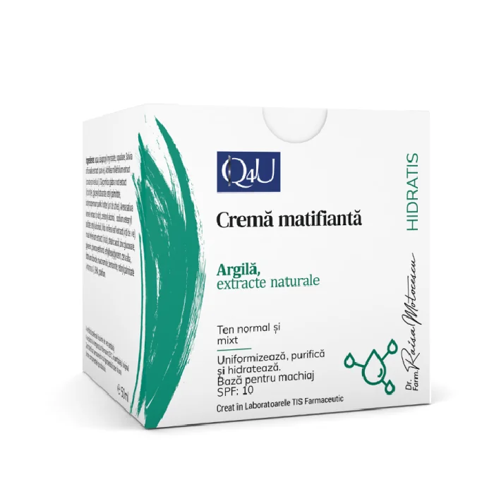Crema Matifianta Cu Argila Q4U, 50 Ml, Tis Farmaceutic