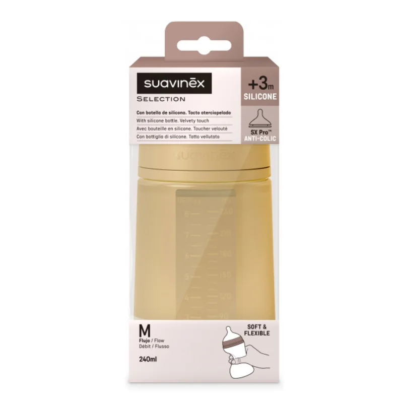 Biberon Din Silicon Sx Pro Colour Essence, Debit Mediu, Mustar, 240 Ml, Suavinex