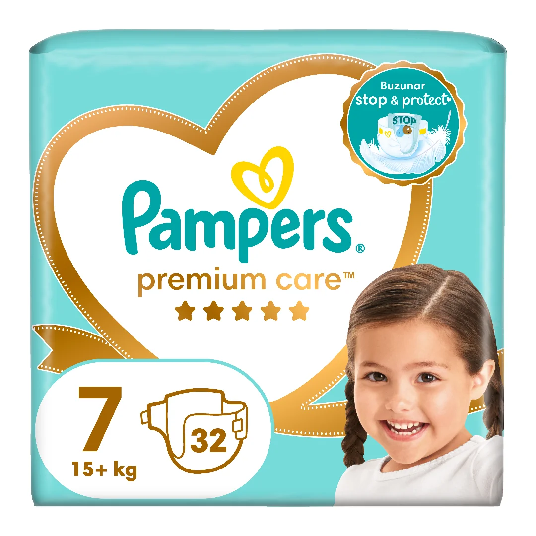 Scutece Premium Care, Marimea 7, 17+Kg, 32 Bucati, Pampers