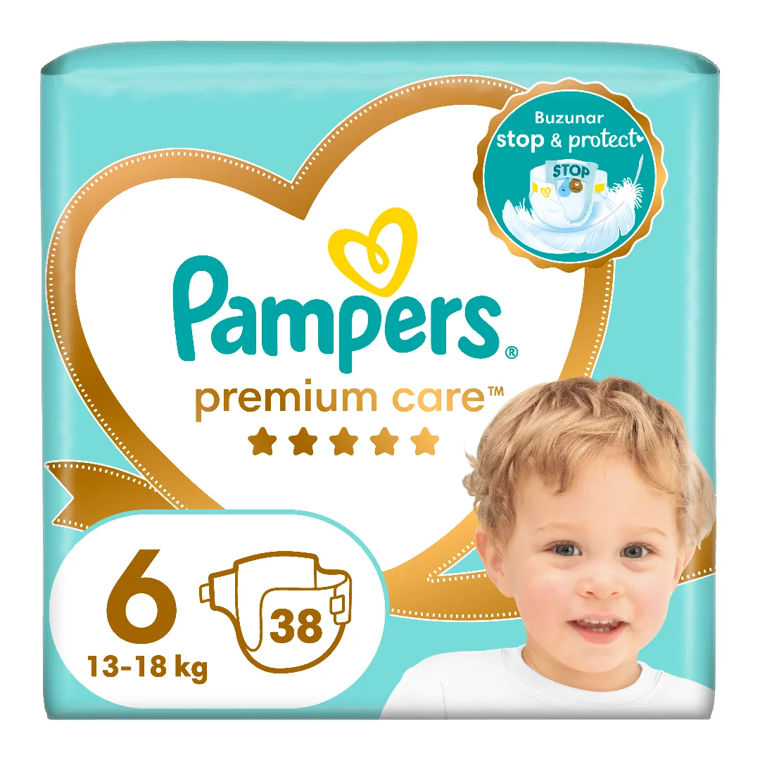 Scutece Premium Care, Marimea 6, 15+ Kg, 38 Bucati, Pampers