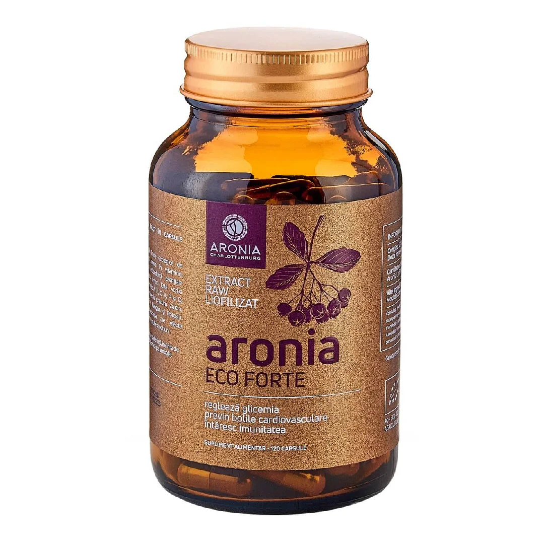 Aronia Forte Extract Raw Eco Liofilizat, 120 Capsule, Aronia Charlottenburg