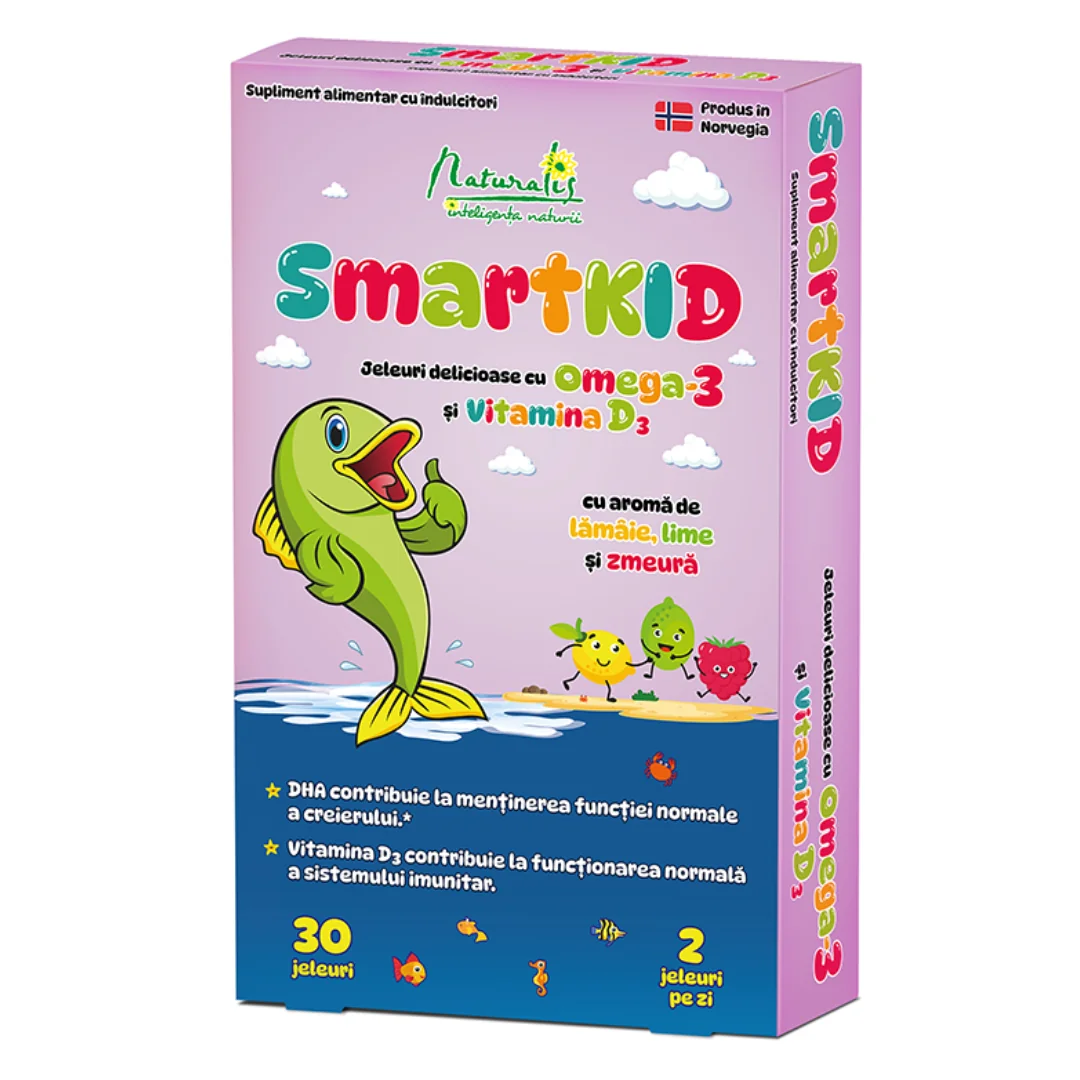 Smartkid Cu Omega-3 Si Vitamina D, Aroma De Zmeura, 30 Jeleuri, Naturalis