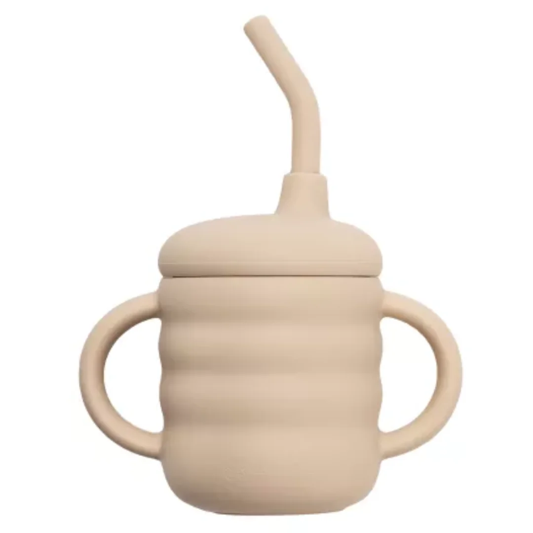 Cana Din Silicon Cu Pai, 6 Luni+, Bubble Beige, Appekids