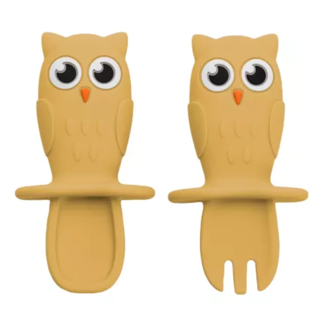 Set Tăcamuri Din Silicon Bufniță, 6 Luni+, Honey, Appekids