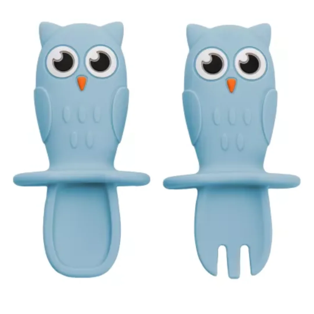 Set Tacamuri Din Silicon Bufniță, 6 Luni+, Aqua Blue, Appekids