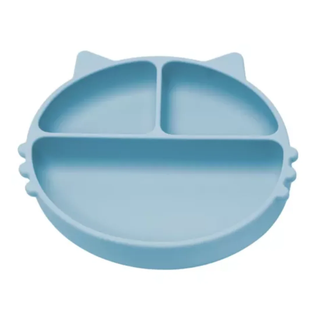 Farfurie Compartimentată Din Silicon Kitty, 6 Luni+, Aqua Blue, Appekids