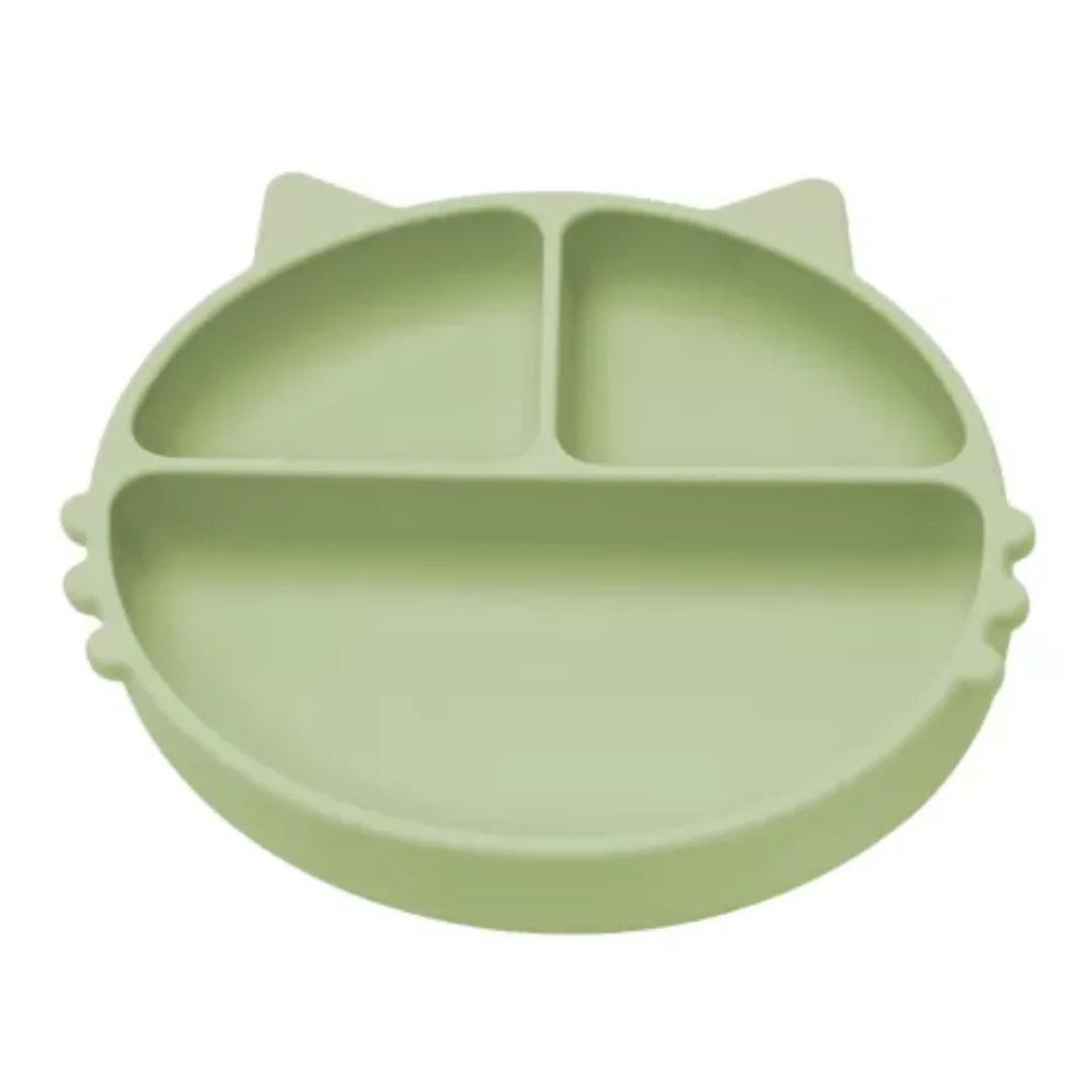 Farfurie Compartimentată Din Silicon Kitty, 6 Luni+, Raw Green, Appekids