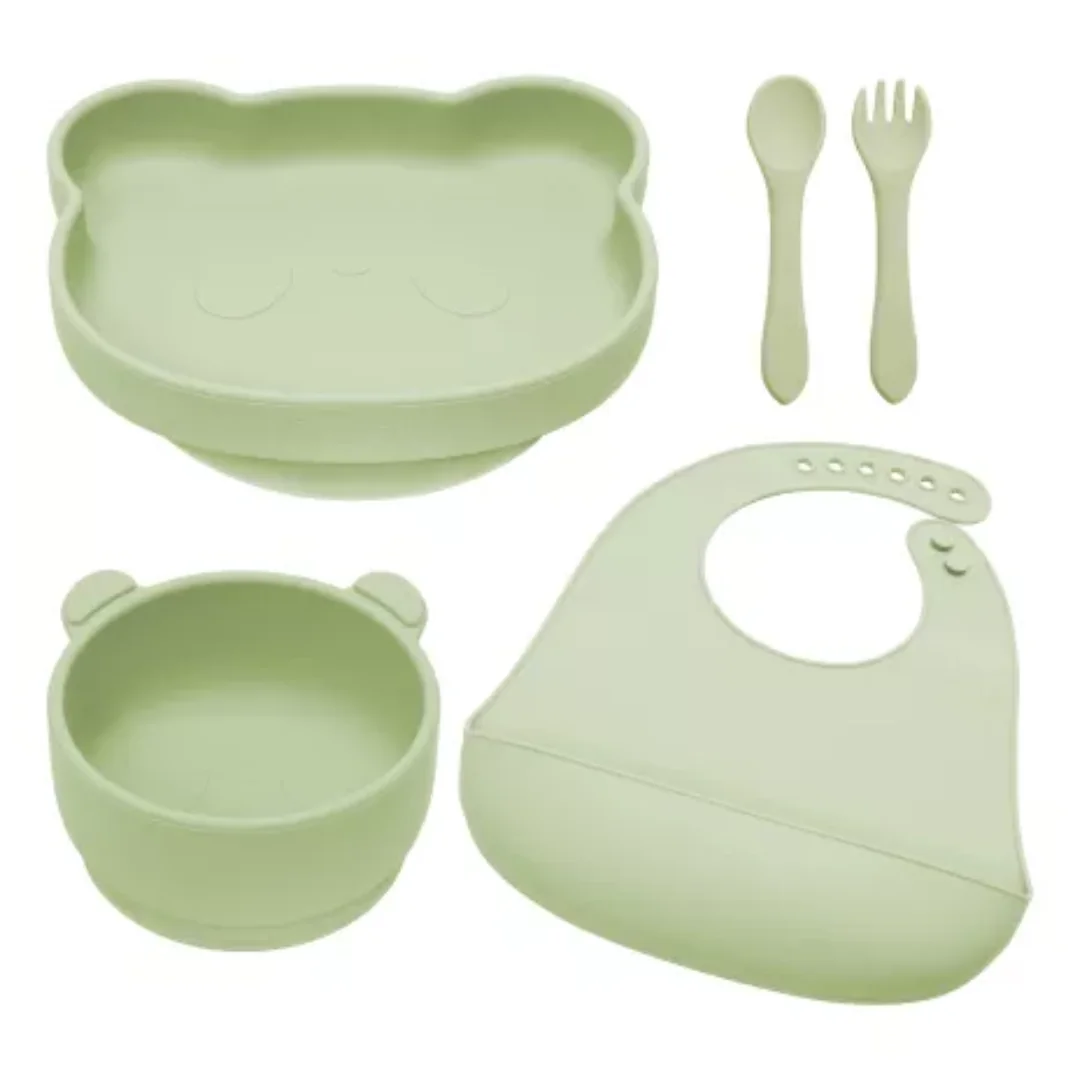 Set Diversificare Din Silicon Panda, 6 Luni+, Raw Green, Appekids