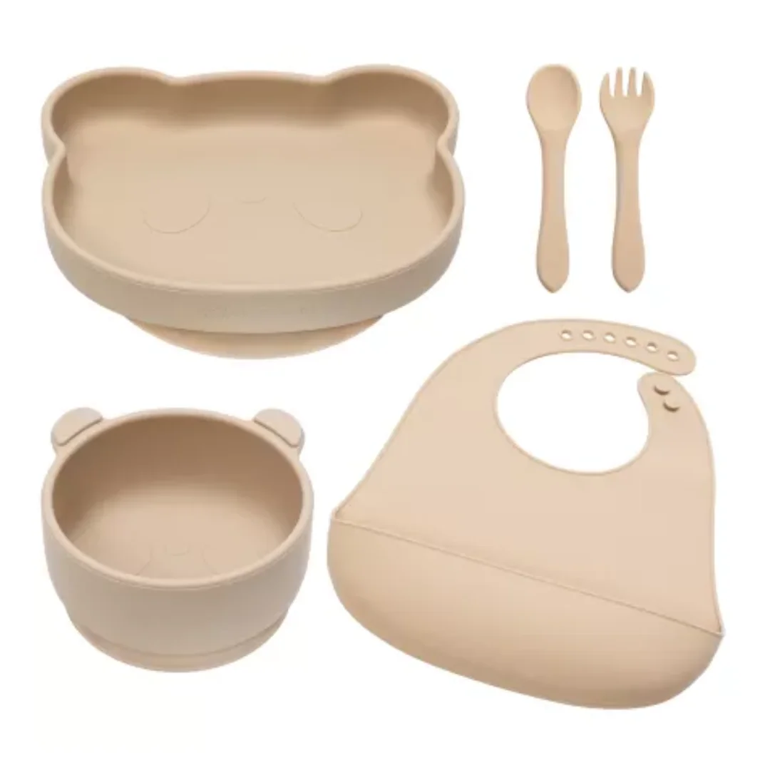 Set Diversificare Din Silicon Panda, 6 Luni+, Bubble Beige, Appekids