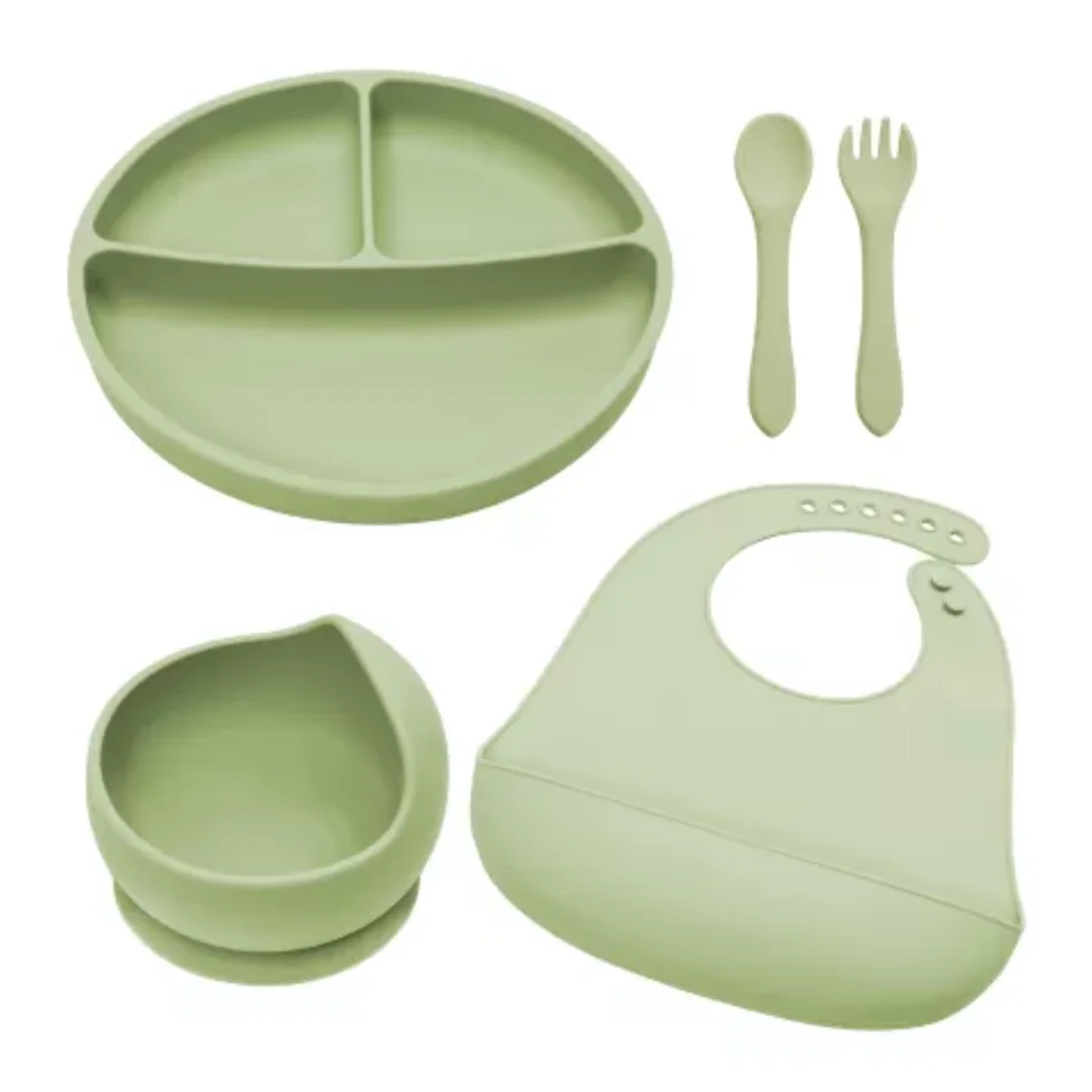 Set Diversificare Din Silicon Classic, 6 Luni+, Raw Green, Appekids