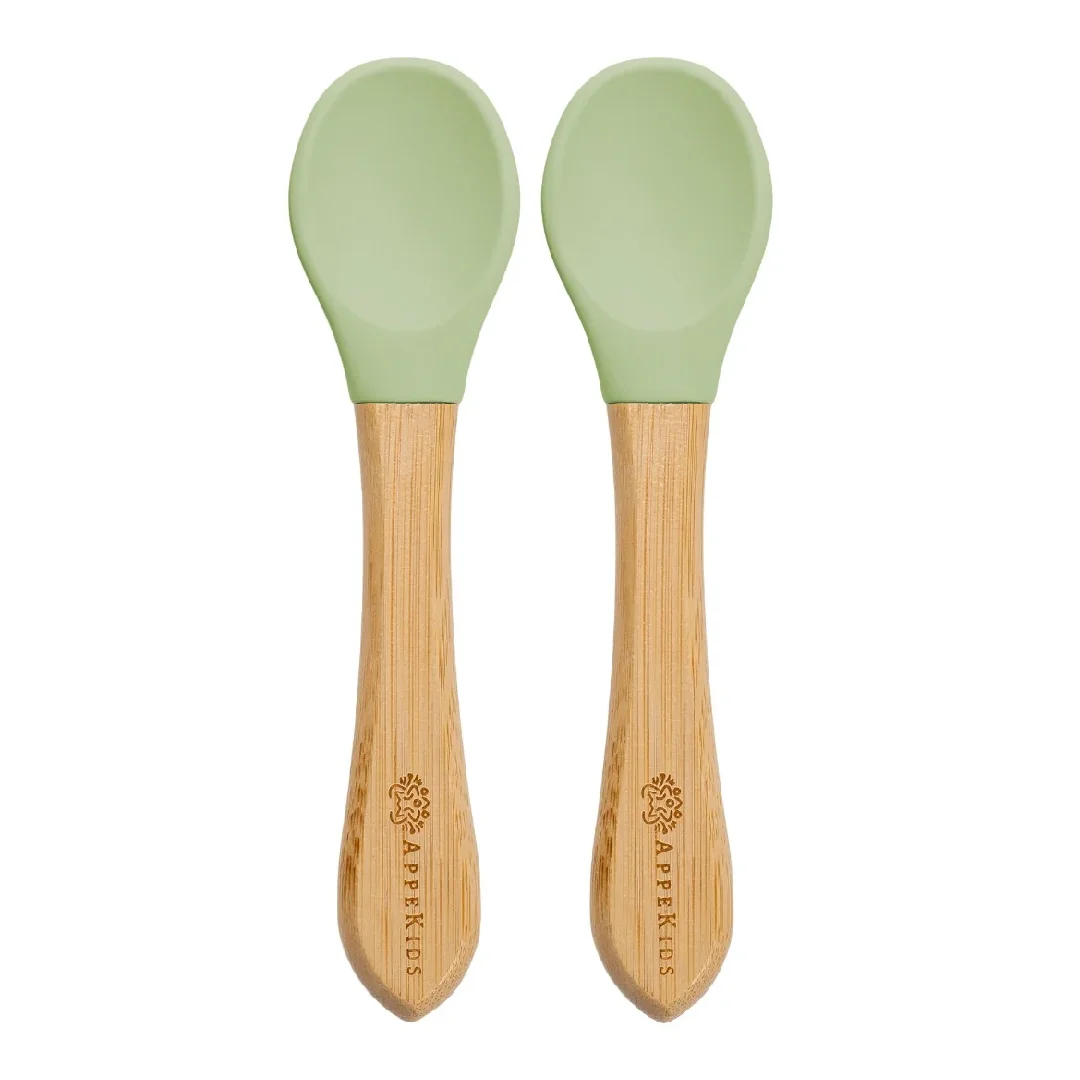 Set Lingurite Din Bambus, 6 Luni+, Raw Green, Appekids