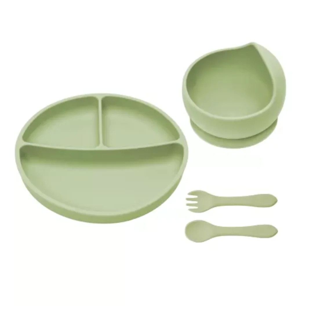 Set Diversificare Din Silicon Basic, 6 Luni+, Raw Green, Appekids