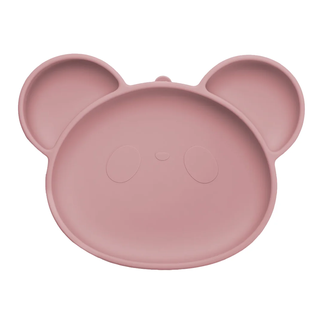 Farfurie Din Silicon Cu Ventuză Panda, 6 Luni+, Old Rose, Appekids