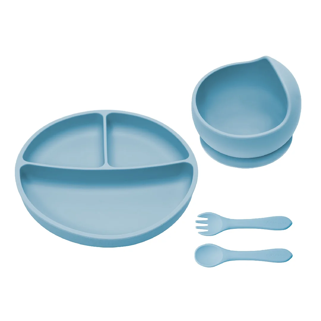 Set Pentru Diversificare Din Silicon Basic, Aqua Blue, Appekids