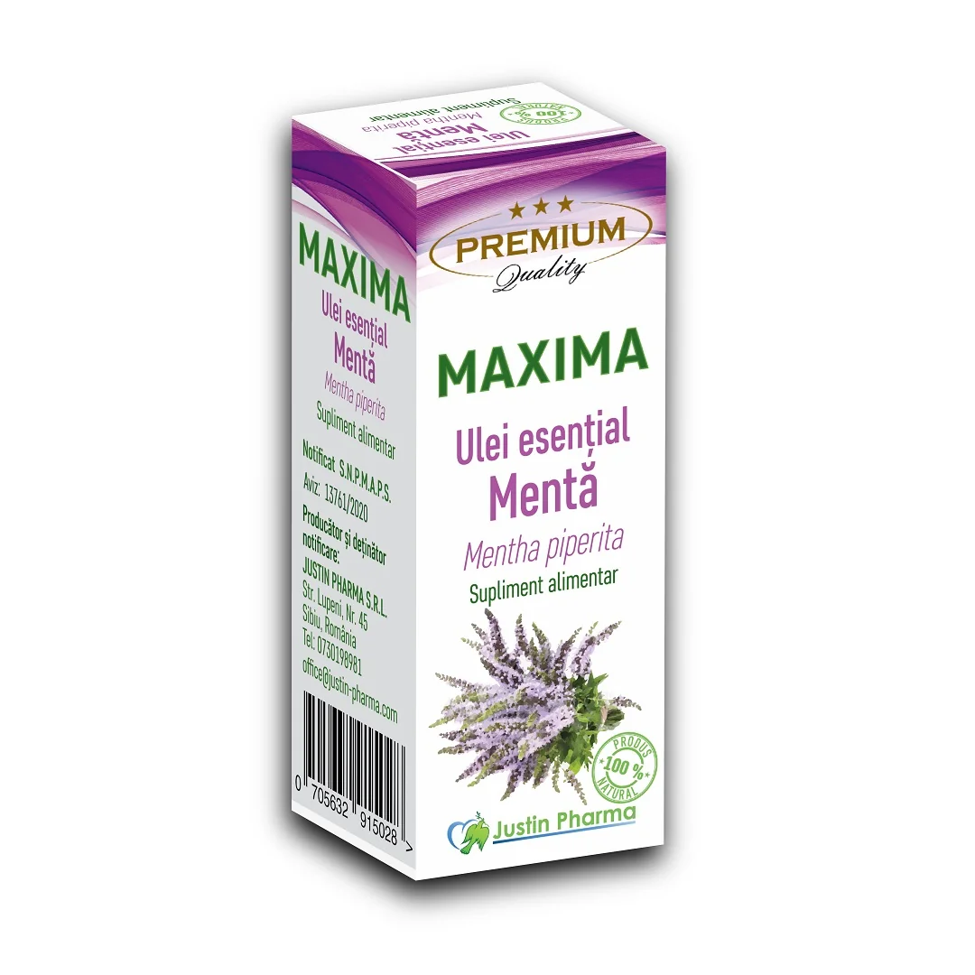 Ulei Esențial De Menta Maxima, Uz Intern, 10 Ml, Justin Pharma