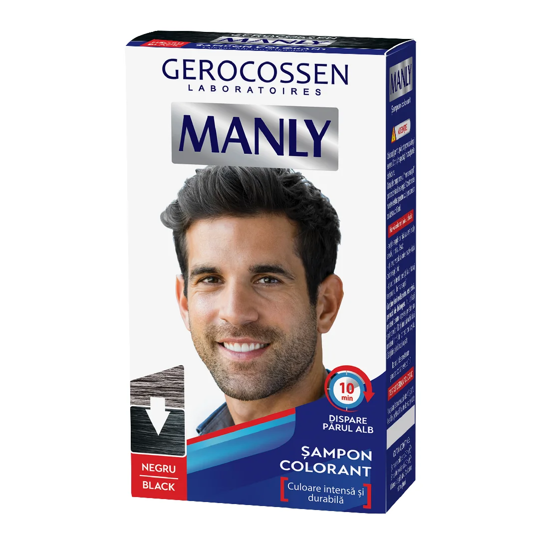 Sampon Colorant Pentru Barbati Negru, Manly, 25 Ml, Gerocossen