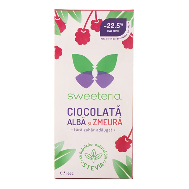 Ciocolata Alba Cu Zmeura, 100 G, Sweeteria