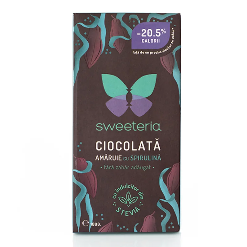Ciocolata Amaruie Cu Spirulina, 100 G, SWEETERIA
