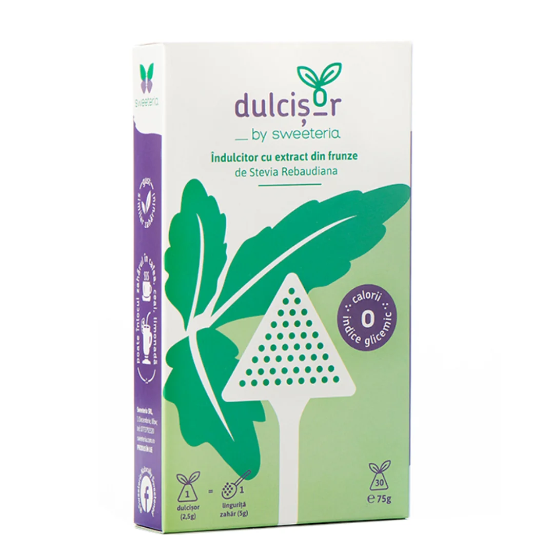 Indulcitor Cu Extract Din Frunze De Stevia Dulcisor, 30 Plicuri, Sweeteria