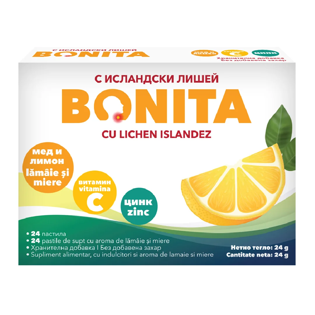 Pastile De Supt Cu Aroma De Lămâie Și Miere, 24 Bucăți, Bonita