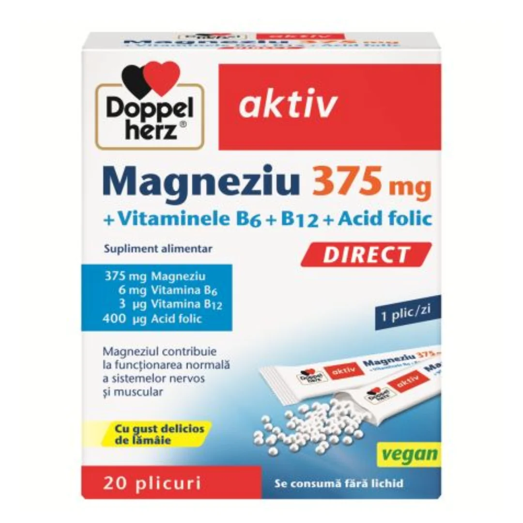 Magneziu 375 Mg Direct + Vitaminele B6 + B12 + Acid Folic, 20 Plicuri, Doppelherz