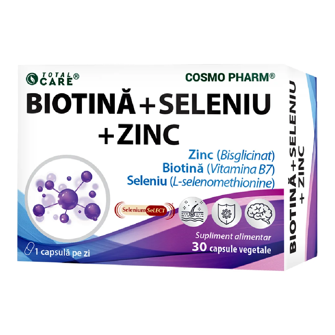 Biotina + Seleniu + Zinc, 30 Capsule Vegetale, Cosmo Pharm