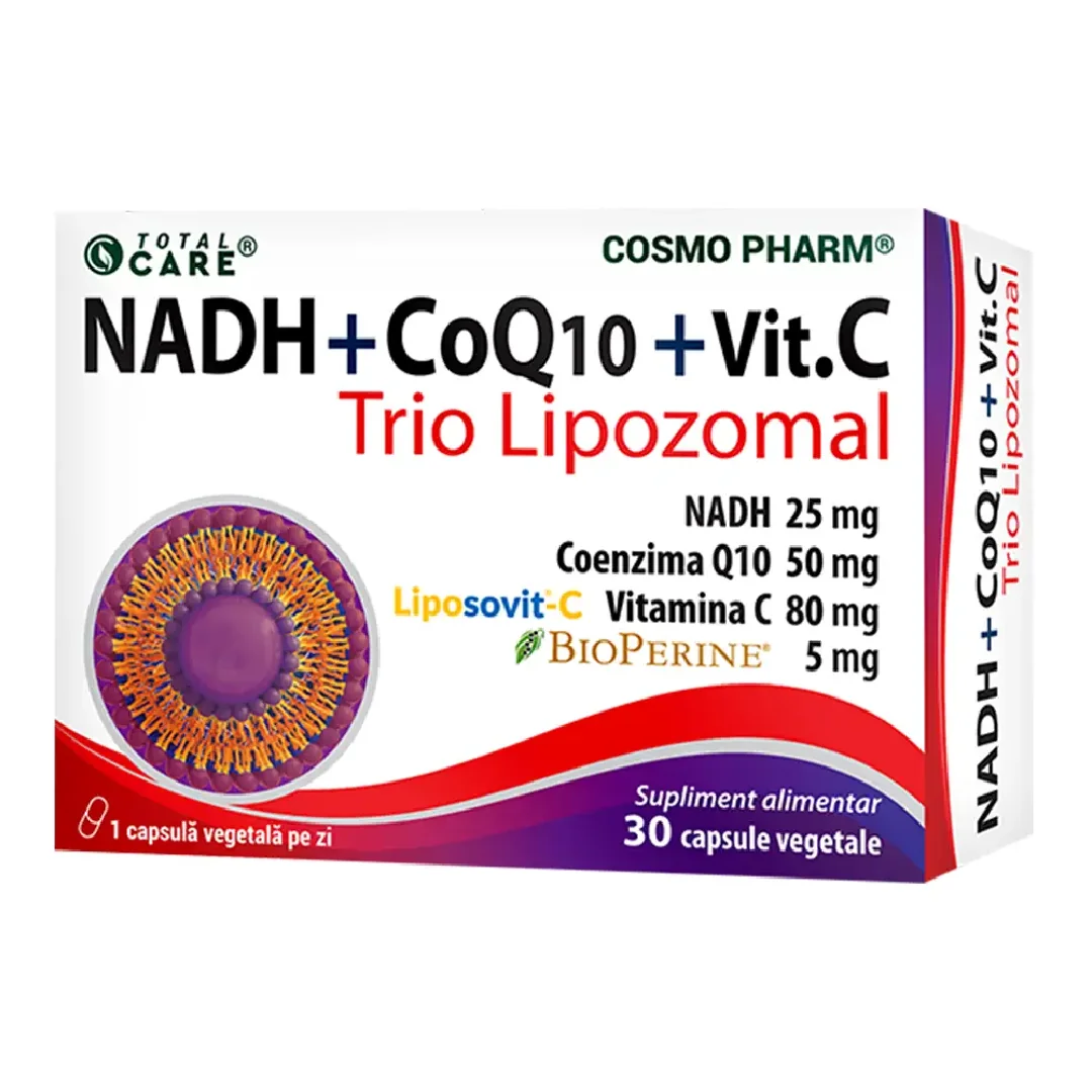 Nadh + Coq10 + Vitamina C Trio Lipozomal, 30 Capsule Vegetale, Cosmo Pharm