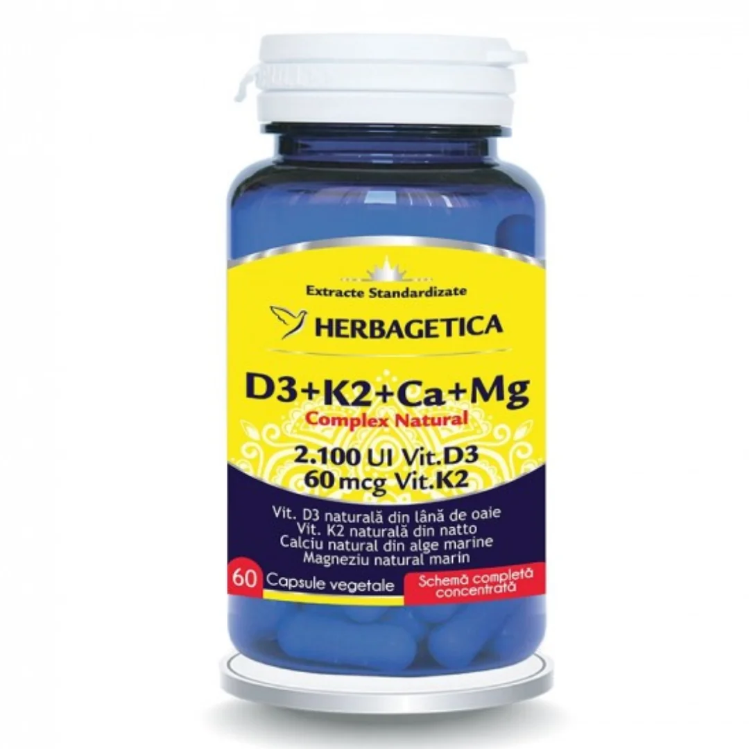 Complex Natural D3+K2+Ca+Mg, 60 Capsule, Herbagetica