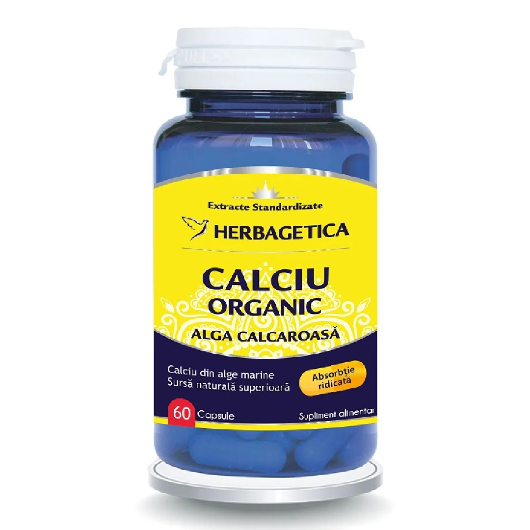 Calciu Organic Cu Alga Calcaroasa, 60 Capsule, Herbagetica