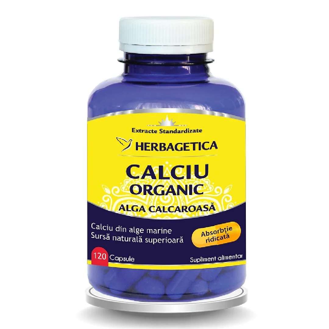Calciu Organic Cu Alga Calcaroasa, 120 Capsule, Herbagetica