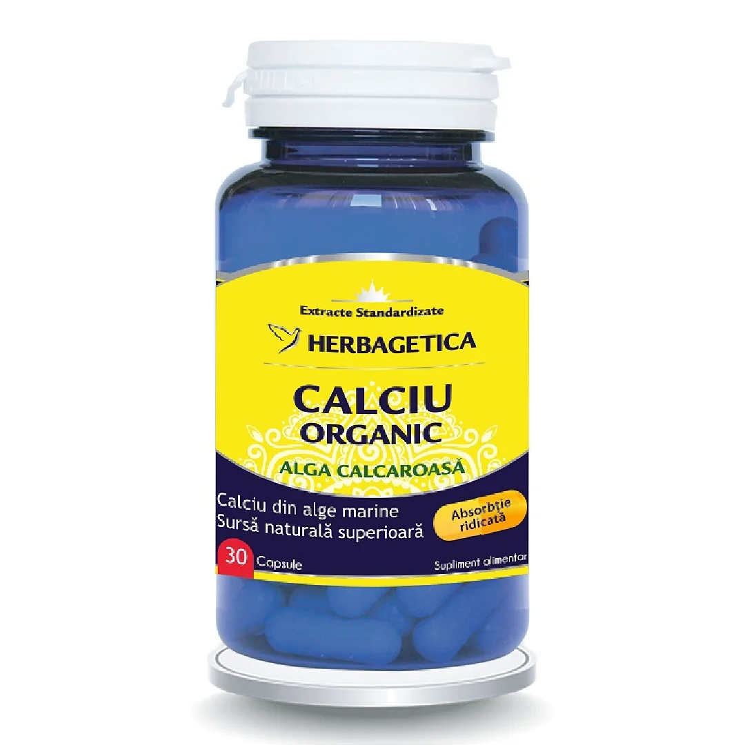Calciu Organic Cu Alga Calcaroasa, 30 Capsule, Herbagetica