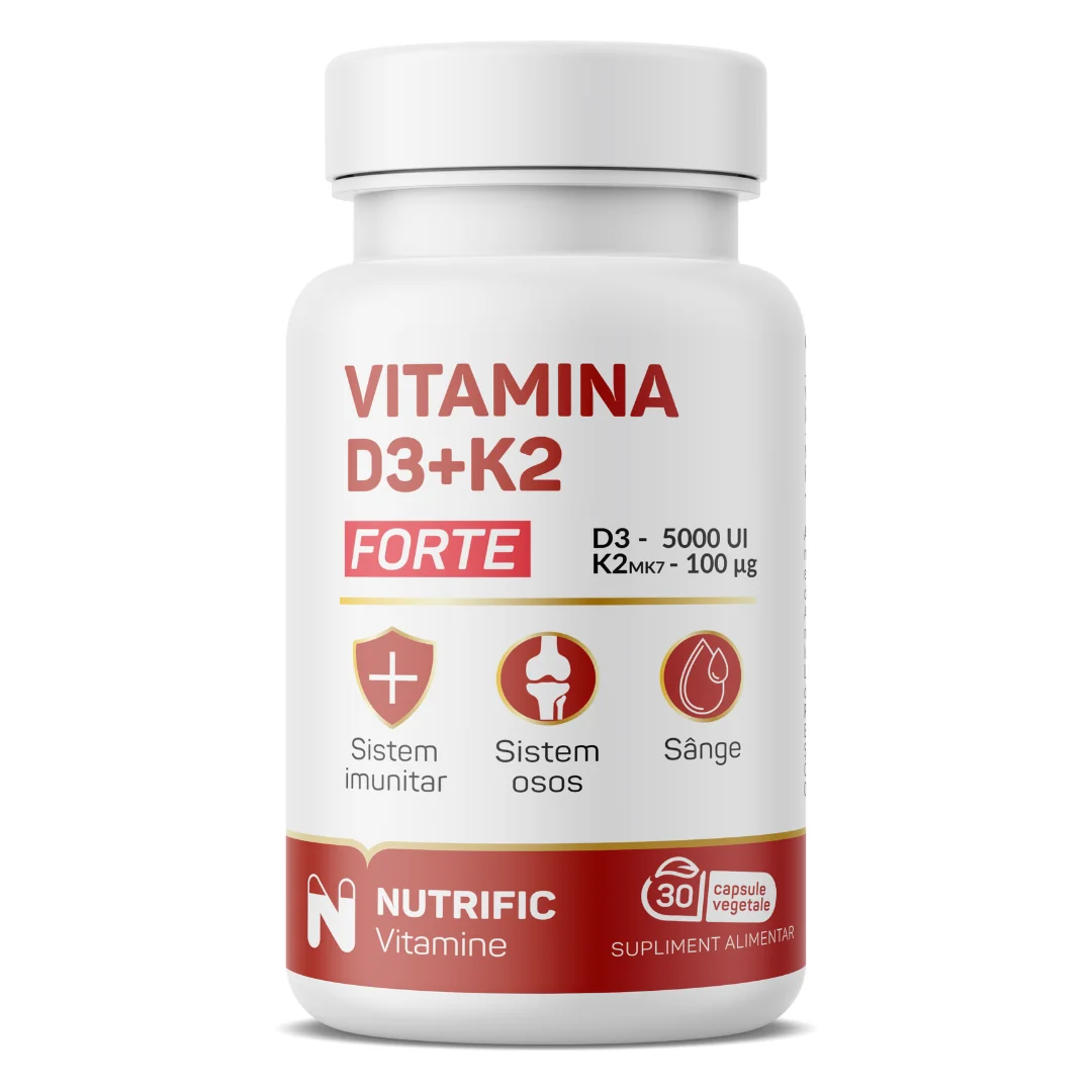 Vitamina D3 5000UI Si K2 100mcg Forte, 30 Capsule, Nutrific