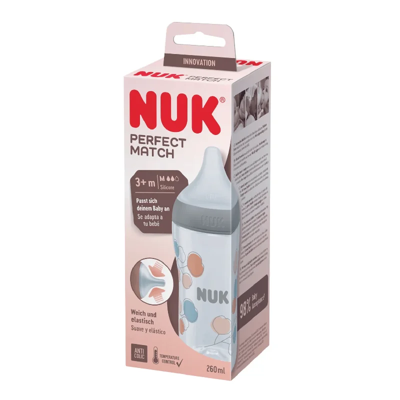 Biberon Perfect Match, Tetina Marimea M, 3+ Luni, 260 Ml, NUK